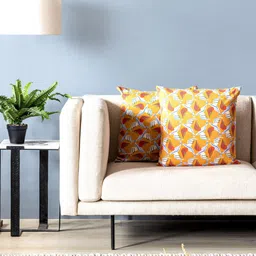 Contrast Living Mustard & White 2 Pieces Quirky Cotton Square Cushion Covers-image-52
