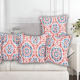Texstylers Red & Blue 5 Pieces Ethnic Motif Cotton Square Reversible Cushion Covers-image-35