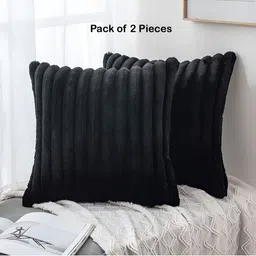 Vinayaka Fab Black  2 Pieces Striped Velvet Square Cushion Covers-image-13