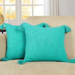 HOMADORN Turquoise Blue 2 Pieces Textured Cotton Square Cushion Covers-image-73