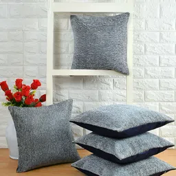 BIGGER FISH Blue & White 5 Pieces Self Design Cotton Square Cushion Covers-image-92