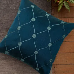 ZEBA Blue Embroidered Square Cushion Cover-31