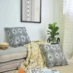 Needles Play Grey 2 Pieces Embroidered Cotton Square Cushion Covers-image-33