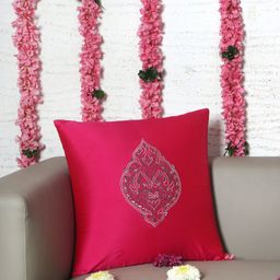 ZEBA Pink Embroidered Square Cushion Cover-image-50