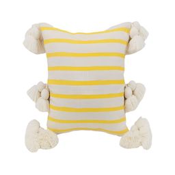 THROWPILLOW Yellow & White Striped Embellished Cotton Square Cushion Cover-image-4