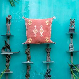 ABSTRACT INDIA Pink Geometric Embroidered Square Cushion Covers-image-84
