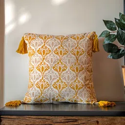 ABSTRACT INDIA Mustard Square Cushion Cover-image-23