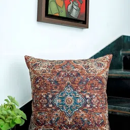 ABSTRACT INDIA Brown & Blue Ethnic Print Cotton Square Cushion Covers-6