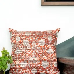 ABSTRACT INDIA Orange Striped Abstract Print Cotton Square Cushion Covers-18