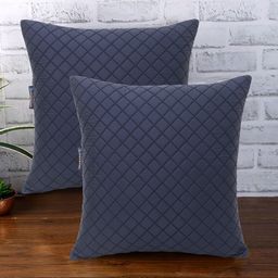 Mezposh Navy Blue & Black Set of 2 Geometric Square Cushion Covers-21