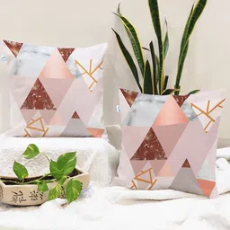 STITCHNEST Brown & White Set of 2 Geometric Square Cushion Covers-13