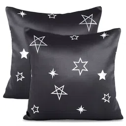 Encasa Homes Grey & White 2 Pieces Geometric Printed Cotton Square Cushion Covers-image-70