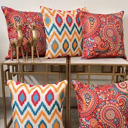DIHIKA Orange Set of 5 Geometric Square Cushion Covers-67