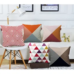 AEROHAVEN Red & Off White Set of 5 Geometric Square Cushion Covers-23