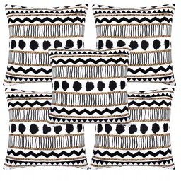 Alina decor Black & Brown 5 Pieces Geometric Square Cushion Covers-image-38