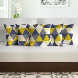 Divine Casa Grey & Yellow Set of 5 Geometric Square Cushion Covers-15