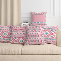 Aura Pink & White 5 Pcs Geometric Square Cushion Covers-43