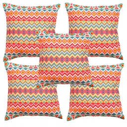 Alina decor Yellow & Pink 5 Pieces Geometric Square Cushion Covers-image-42