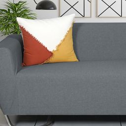 Ode & Cleo Set of 3 Mustard & White Pure Cotton Square Cushion Cover-0
