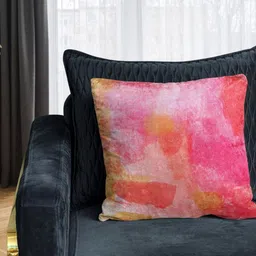 Tasseled Home Pink & Yellow Abstract Velvet Square Cushion Cover-image-70