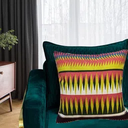 Tasseled Home Pink & Yellow Geometric Velvet Square Cushion Cover-image-31