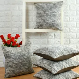BIGGER FISH Grey & Blue 5Pcs Self Design Cotton Square Cushion Covers-image-51