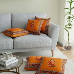 JAIPUR FABRIC Mustard Set of 5 Embroidered Square Cushion Covers-12