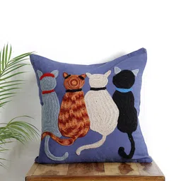 HANDICRAFT PALACE Blue & Black Cat Embroidered Square Cushion Covers-image-83