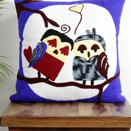 HANDICRAFT PALACE Blue & White Embroidered Cotton Square Cushion Covers-52
