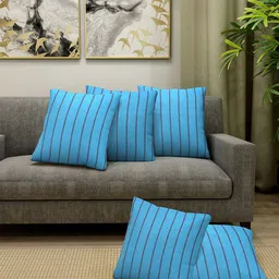 KLOTTHE Blue & Purple Set of 5 Striped Square Cushion Covers-26