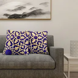 KLOTTHE Blue & Gold-Toned Set of 2 Embroidered Square Cushion Covers-30