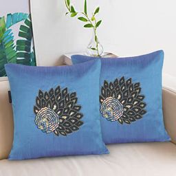 Mezposh Blue & Black Set of 2 Quirky Square Cushion Covers-19