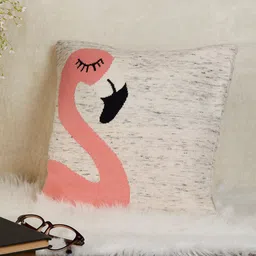 The Wishing Chair Peach-Coloured & Off-White Graphic Knitted Cotton Square Cushion Cover-41