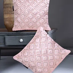 Mezposh Rose Gold Geometric Embellished Satin Square Cushion Covers Set of 2-12