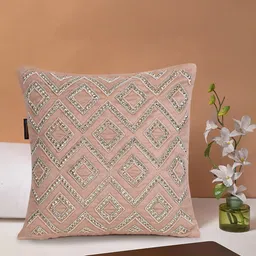 Mezposh Rose & Gold-Toned Embellished Satin Square Cushion Covers-24