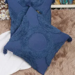 HOSTA HOMES Navy Blue Set of 2 Square Cotton Cushion Covers-49
