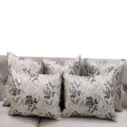 Good Vibes Grey & Gold-Toned 5 Pieces Floral Jacquard Square Cushion Covers-54