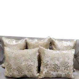 Good Vibes Brown & Gold-Toned 5 Pieces Floral Embellished Velvet Square Cushion Covers-33