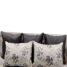Good Vibes Grey & Cream-Coloured 5 Pieces Abstract Jacquard Square Cushion Covers-9