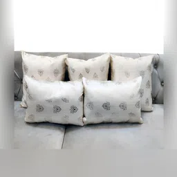 Good Vibes Cream-Coloured 5 Pieces Ethnic Motifs Jacquard Square Cushion Covers-13