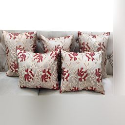 Good Vibes Maroon & Beige 5 Pieces Floral Jacquard Square Cushion Covers-28