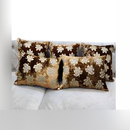 Good Vibes Brown 5 Pieces Floral Velvet Rectangle Cushion Covers-image-15