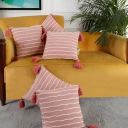 ANWYN Peach-Coloured & White 5 Pieces Square Cushion Covers-13
