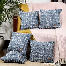 ANWYN Green & White 5 Pieces Square Cushion Covers-26