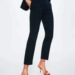 MANGO Women Navy Blue Solid Trousers-picture-12