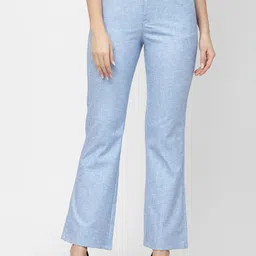 Westwood Women Smart Regular Fit Mid Rise Easy Wash Linen Bootcut Trousers-image-32