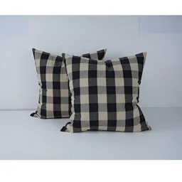SKANDA FAB Yellow & Black 2 Pcs Checked Square Cushion Covers-1