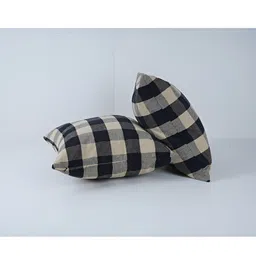 SKANDA FAB Yellow & Black 2 Pcs Checked Square Cushion Covers-0
