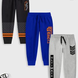 YK X Trampoline Kids Pack Of 3 Printed Mid-Rise Joggers-54