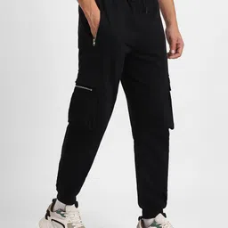 NOBERO Men Cotton Mid-Rise Joggers with Utility Pockets-image-3